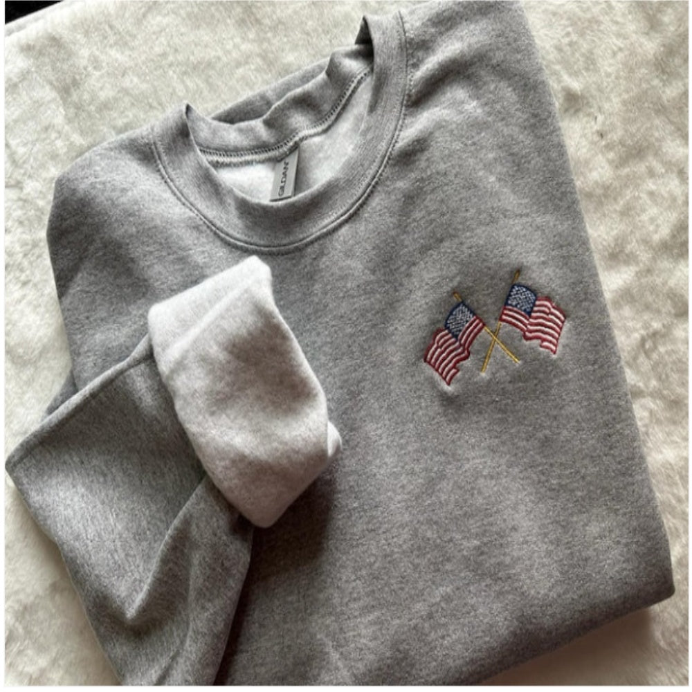 USA Embroidery Sweatshirt - Custom Patriotic 4th of July Sweater with US Flag Design