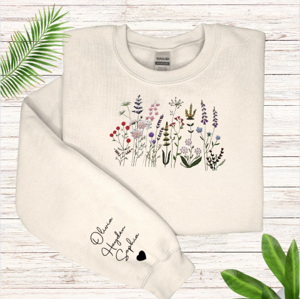 Personalized Birth Month Flower Embroidered Sweatshirt - Perfect Christmas Gift for Mom, Grandma, New Moms, and Mother's Day