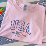 USA Embroidered Sweatshirt - 4th of July Independence Day Crewneck, Red White and Blue American Flag Sweater