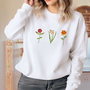 Custom Embroidered Birth Month Birth Flower Sweatshirt, Embroidered Birth Flower Sweatshirt, Cute Birth Month Flower Crewneck, Gift For Her