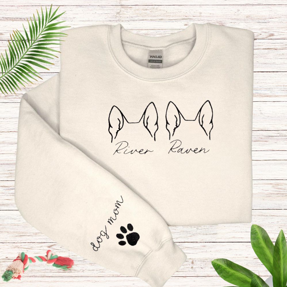 Custom Embroidered Dog Sweatshirt - Personalized Dog Ears Sweater with Name, Custom Dog Mom Hoodie, Perfect Pet Lovers Gift