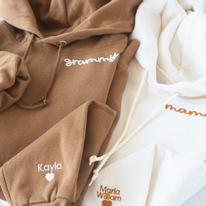 Custom Embroidered Hoodie with Collar and Sleeve - Personalized Mom, Mama, Grandmother Hoodie with Kids' Names