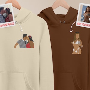 Custom Embroidered Hoodie with Portrait Sketch - Memorial Drawing Sweatshirt - Personalized Anniversary Gift for Couples and Family Matching Tops