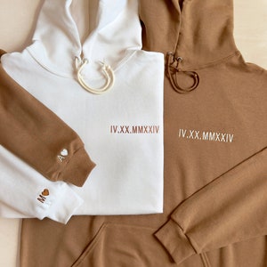 Custom Embroidered Roman Numeral Hoodie - Personalized Date and Initials - Couples Gift for Engagements, Anniversaries, Bachelorettes