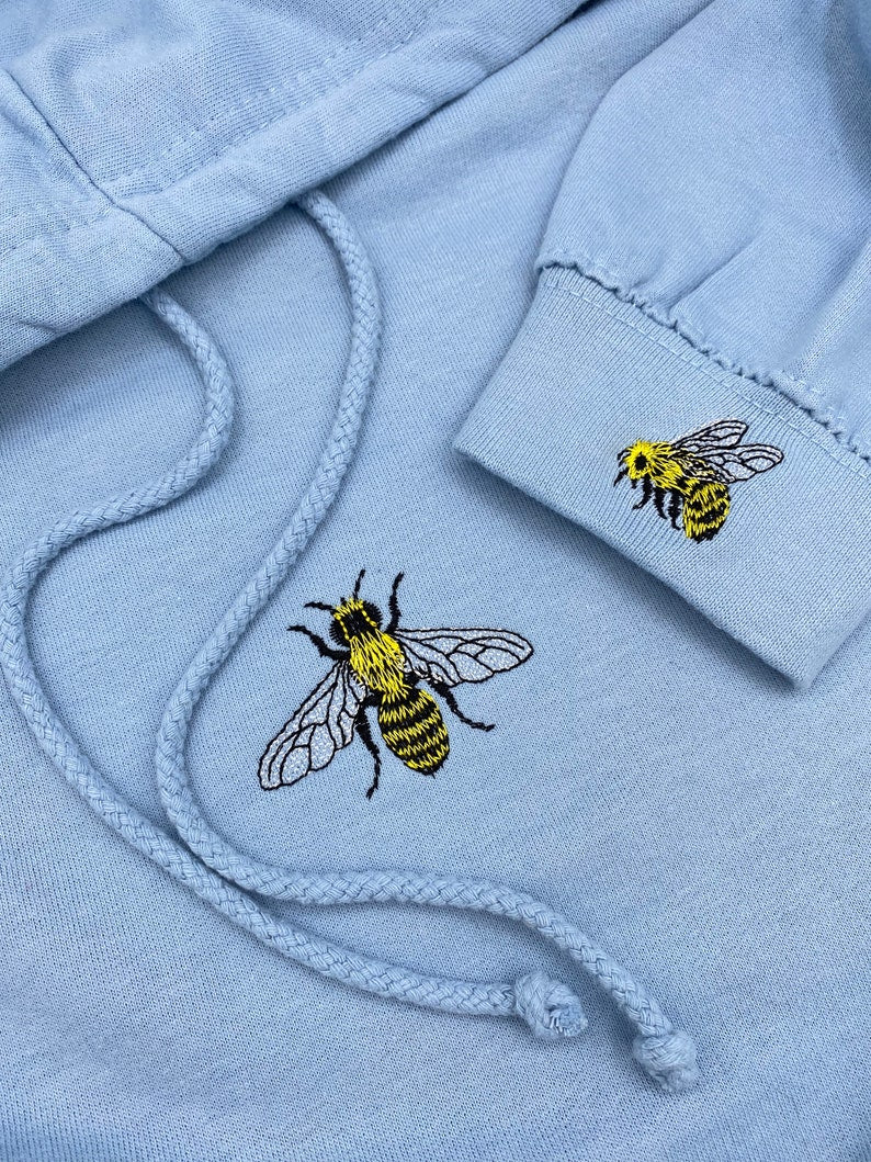 Unisex Embroidered Bee Hoodie (Cotton & Vegan Options)