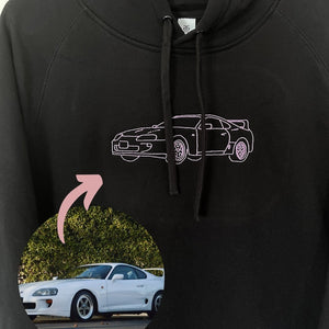 Custom Car Embroidered Sweatshirt - Personalized Minimalist Line Art - Vintage Car Photo to Embroidery Hoodie - Anniversary Gifts for Men