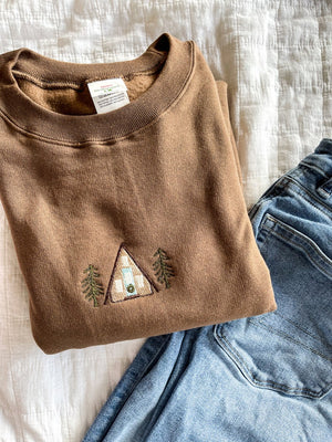 Custom Embroidered Crewneck Sweatshirt - Winter Sweater - Christmas Embroidery Sweater - Camping Apparel - Cozy Loungewear - Pine Tree Design