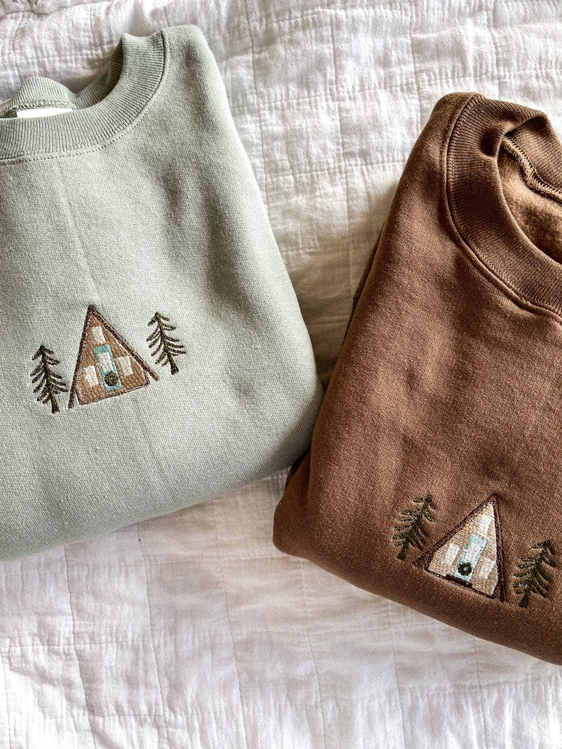 Custom Embroidered Crewneck Sweatshirt - Winter Sweater - Christmas Embroidery Sweater - Camping Apparel - Cozy Loungewear - Pine Tree Design