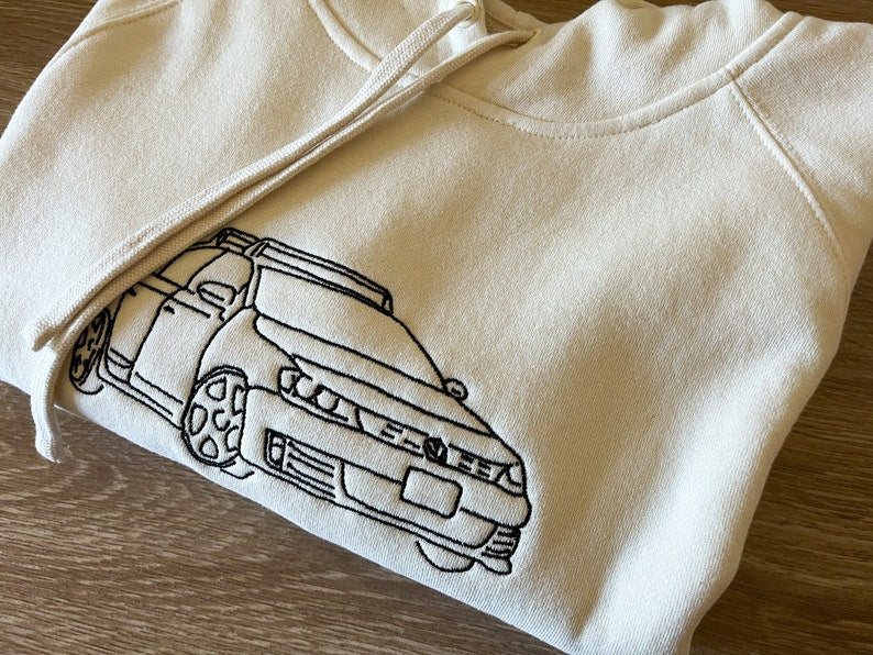 Custom Car Embroidered Sweatshirt - Personalized Minimalist Line Art - Vintage Car Photo to Embroidery Hoodie - Anniversary Gifts for Men