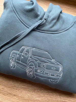 Custom Car Embroidered Sweatshirt - Personalized Minimalist Line Art - Vintage Car Photo to Embroidery Hoodie - Anniversary Gifts for Men