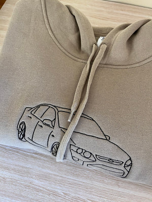 Custom Car Embroidered Sweatshirt - Personalized Minimalist Line Art - Vintage Car Photo to Embroidery Hoodie - Anniversary Gifts for Men