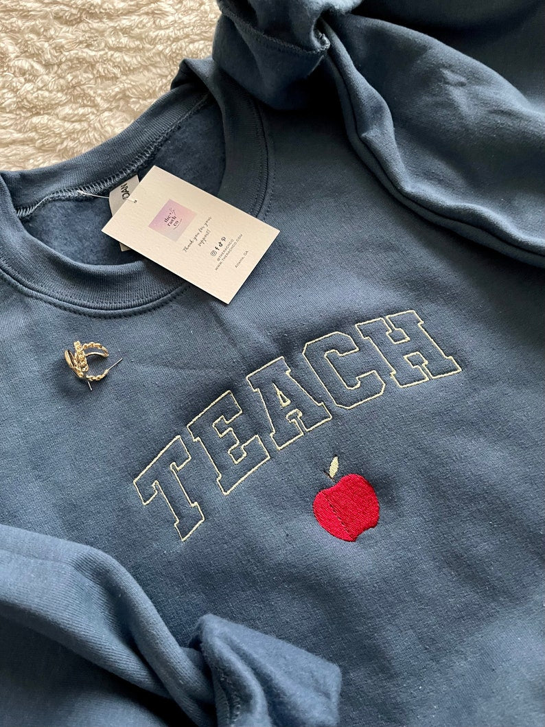 Teacher Embroidered Sweatshirt - Teacher Gift, Teacher Appreciation Crewneck, Cute Teacher Gift Idea