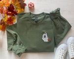 Embroidered Halloween Sweatshirt - Ghost Design for Women