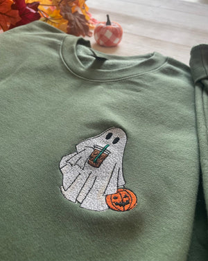 Embroidered Halloween Sweatshirt - Ghost Design for Women