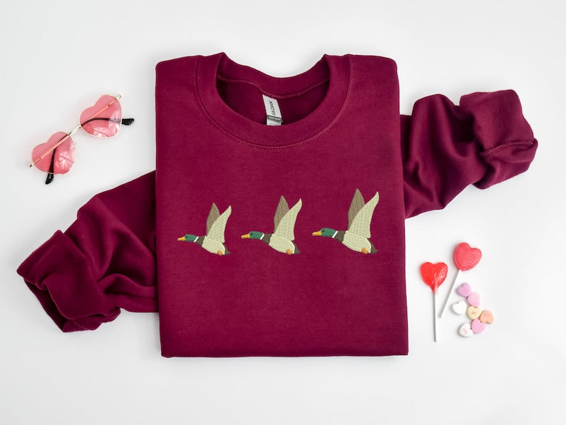 Embroidered Duck Sweatshirt - Embroidery Hoodie - Unique Gifts - Christmas Sweater - Hunter Sweatshirt - Animal Lover Sweater - Xmas Gifts