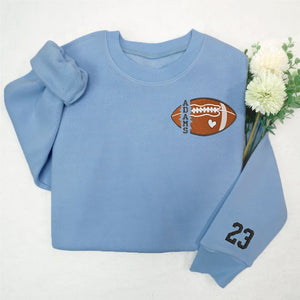 Personalized Football Embroidered Sweatshirt - Custom Name and Number on Sleeve - Gift for Husband or Son