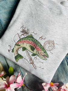 Rainbow Trout Fishing Embroidered Crewneck Sweatshirt