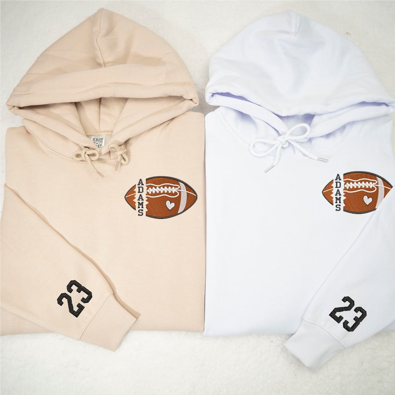 Personalized Football Embroidered Sweatshirt - Custom Name and Number on Sleeve - Gift for Husband or Son