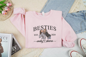 Embroidered Custom Best Friend Sweatshirts - Personalized Portrait Sweatshirt - Matching Bestie Shirt with Custom Picture