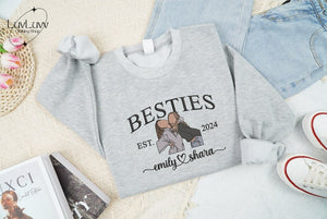 Embroidered Custom Best Friend Sweatshirts - Personalized Portrait Sweatshirt - Matching Bestie Shirt with Custom Picture