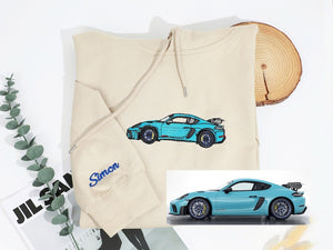 Custom Car Embroidered Shirt - Personalized Race Car Hoodie - Gift for Car Lovers - Car Embroidered Sweatshirt for Him, Dad, and BF