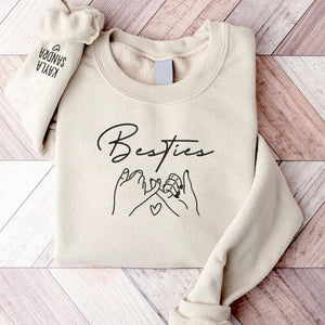 Embroidered Besties Sweatshirt with Name on Sleeve - Custom Best Friends Name Shirt - BFF Hoodie - Birthday Gift for Best Friend