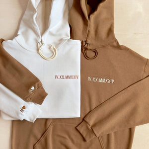 Custom Embroidered Roman Numeral Hoodie - Personalized Date and Initials - Couples Gift for Engagements, Anniversaries, Bachelorettes